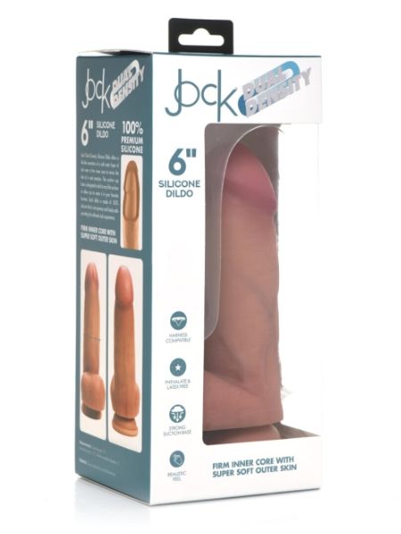 JOCK "DUAL DENSITY" SILICONE DILDO WITH BALLS 6 IN - VANILLA