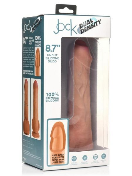 DUAL DENSITY "UNCUT" SILICONE DILDO WITH BALLS 8.7 IN - VANILLA