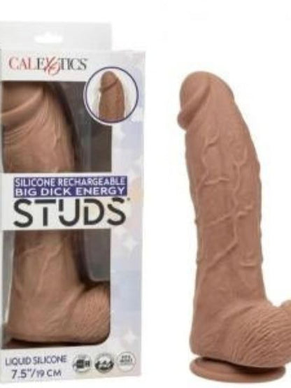 STUDS RECHARGEABLE VIBRATING 9.5 SUCTION CUP DILDO ENERGY BROWN"