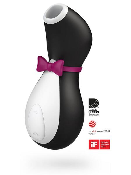 SATISFYER 'PENGUIN" SILICONE RECHARGEABLE CLITORAL STIMULATOR - BLACK/WHITE