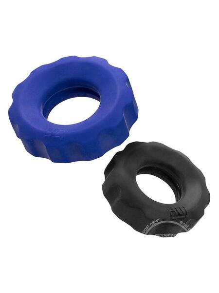 HUNKYJUNK COG SILICONE COCK RING ( 2 PACK ) BLUE/BLACK