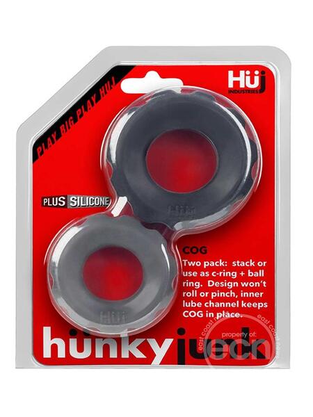 HUNKYJUNK COG SILICONE COCK RING ( 2 PACK ) BLUE/BLACK