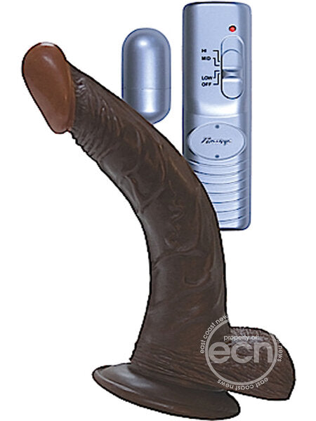 CURVE VIBRATING DILDO WITH BALLS & BULLET - 8 INCH