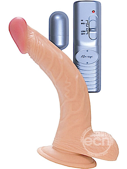 CURVE VIBRATING DILDO WITH BALLS & BULLET - 8 INCH