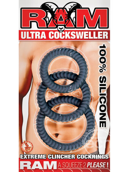 RAM ULTRA COCKWELLER SILICONE COCK RINGS - BLACK