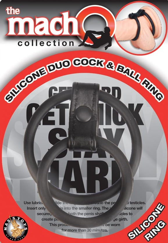 THE MACHO SILICONE DUO COCK & BALL RING – BLACK