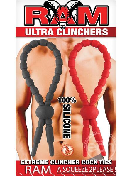 RAM ULTRA CLINCHERS SILICONE COCK RINGS ( 2 SET ) BLACK/RED