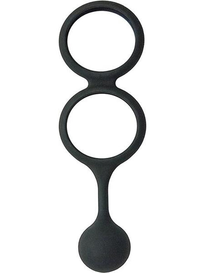 DOUBLE RING SILICONE COCK & SCROTUM RING & WEIGHTED BALL - BLACK