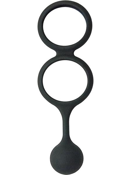 DOUBLE RING SILICONE COCK & SCROTUM RING & WEIGHTED BALL - BLACK