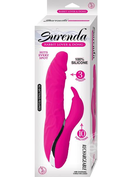 SURENDA RABBIT LOVER & DILDO RECHARGEABLE SILICONE VIBRATOR - PINK