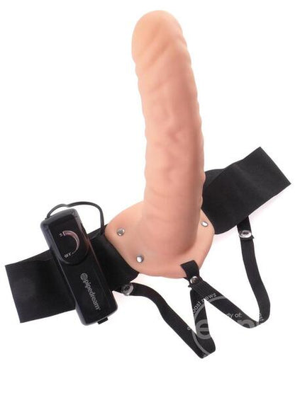 VIBRATING HOLLOW STRAP-ON DILDO AND ADJUSTABLE HARNESS WITH REMOTE CONTROL - 8 IN