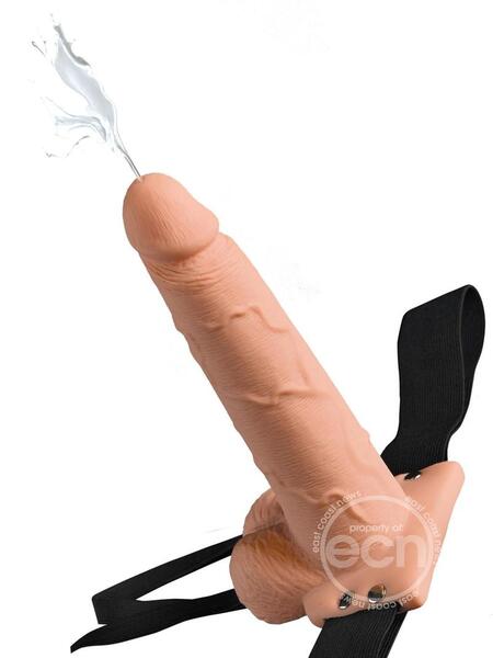 HOLLOW SQUIRTING STRAP-ON DILDO WITH BALLS AND HARNESS 7.5 IN