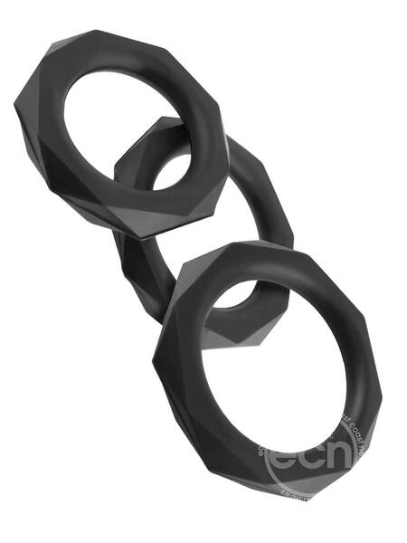 SILICONE DESIGNER STAMINA COCK RINGS ( 3 SET ) - BLACK