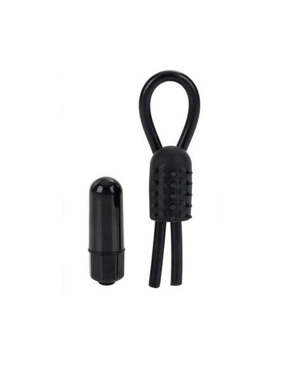 10 FUNCTION VIBRATING SILICONE STUD LASSO COCK RING  - BLACK