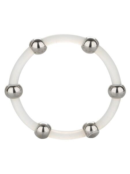 STEEL BEADED SILICONE COCK RING -MEDIUM - CLEAR