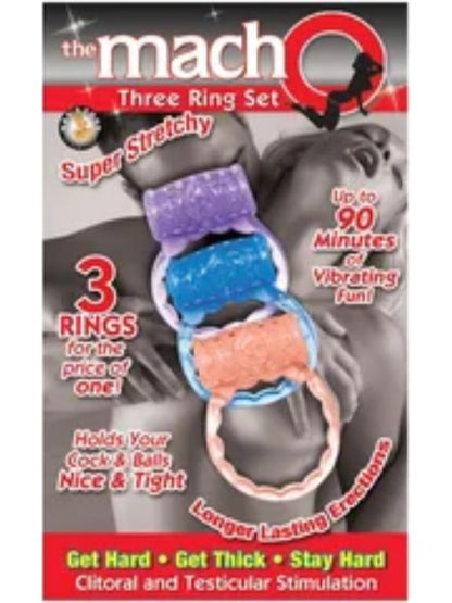 THREE RING SET VIBRATING COCK RING - ASSORTED COLOR
