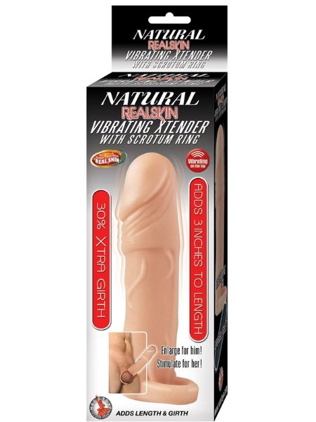 NATURAL REALSKIN VIBRATING PENIS EXTENDER WITH SCROTUM RING