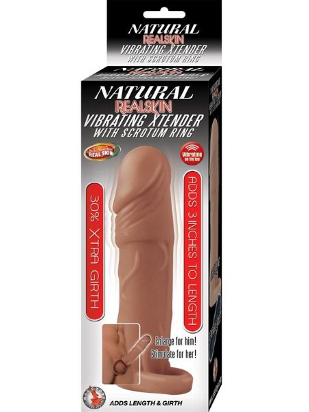 NATURAL REALSKIN VIBRATING PENIS EXTENDER WITH SCROTUM RING