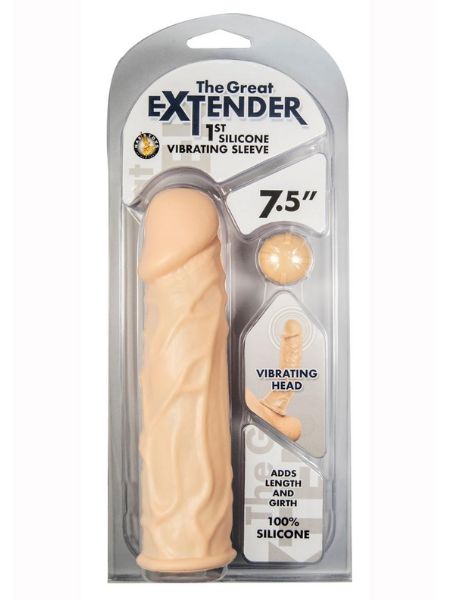 EXTENDER SILICONE VIBRATING SLEEVE 7.5 INCH - VANILLA