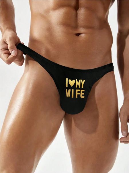 Black Sexy Breathable Comfortable Printed Daily Pouch Thong