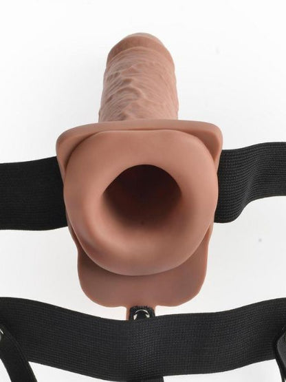 HOLLOW RECHARGEABLE STRAP-ON DILDO WITH BALLS AND HARNESS 7IN