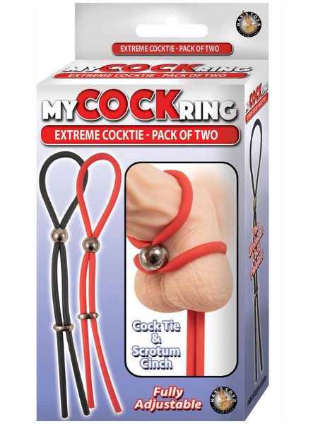 ADJUSTABLE EXTREME COCK TIE ( 2 PER PACK ) - BLACK/RED