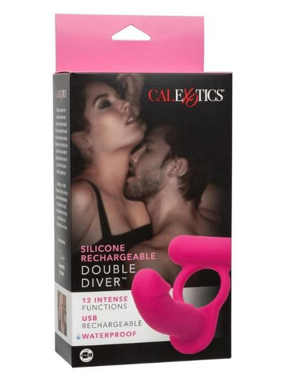 SILICONE RECHARGEABLE DOUBLE DIVER COUPLES RING - PINK