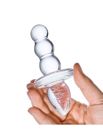 GLAS TITUS BEADED BUTT PLUG - CLEAR