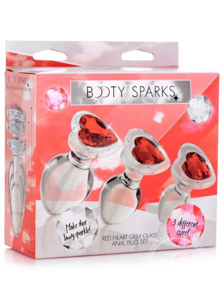 BOOTY SPARKS RED HEART GEM GLASS PLUG SET 3 PC