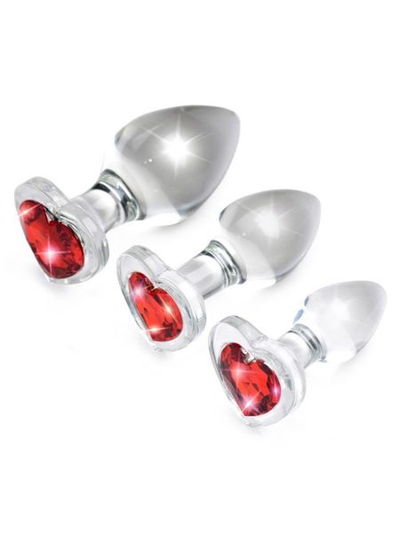 BOOTY SPARKS RED HEART GEM GLASS PLUG SET 3 PC