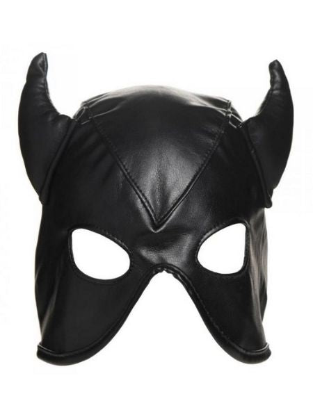CAT WOMEN DUNGEON DEMON BONDAGE HOOD WITH HORNS - BLACK