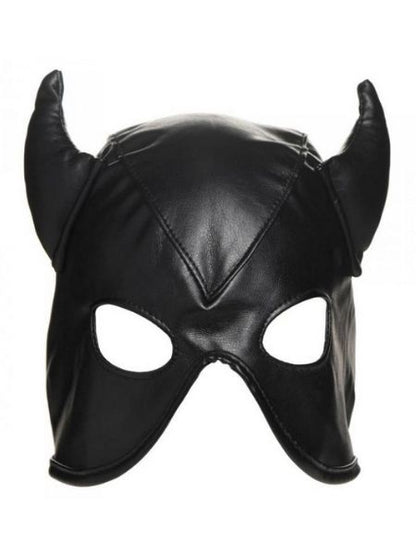 CAT WOMEN DUNGEON DEMON BONDAGE HOOD WITH HORNS - BLACK