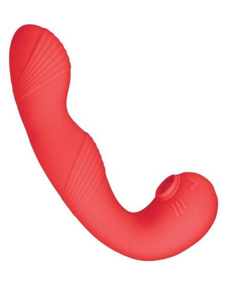 G-SPOT RECHARGEABLE SILICONE VIBRATOR WITH CLITORAL STIMULATOR - RED