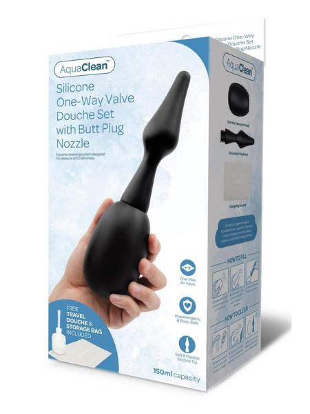 150 ML ONE WAY VALVE DOUCHE WITH BUTT PLUG NOZZLE - BLACK