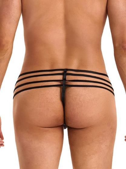 SYNTHETIC LEATHER ZIPPER CAGE THONG UNDERWEAR