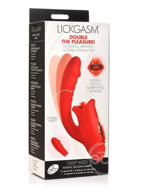 KISSING MOTION & TONGUE RECHARGEABLE SILICONE RABBIT VIBRATOR - RED