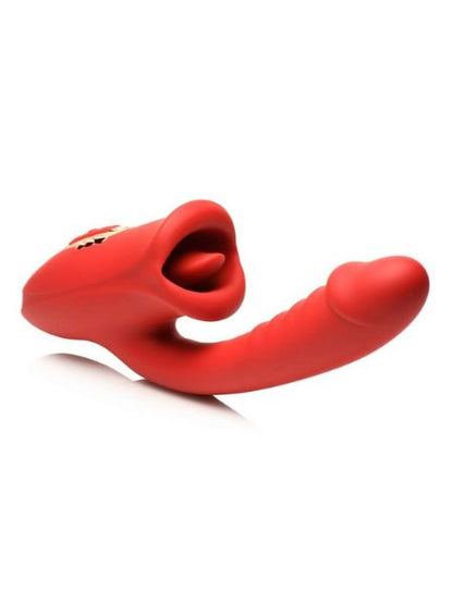 KISSING MOTION & TONGUE RECHARGEABLE SILICONE RABBIT VIBRATOR - RED