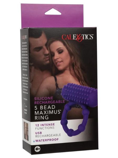 SILICONE RECHARGEABLE 5 BEAD MAXIMUS COUPLES RING - PURPLE