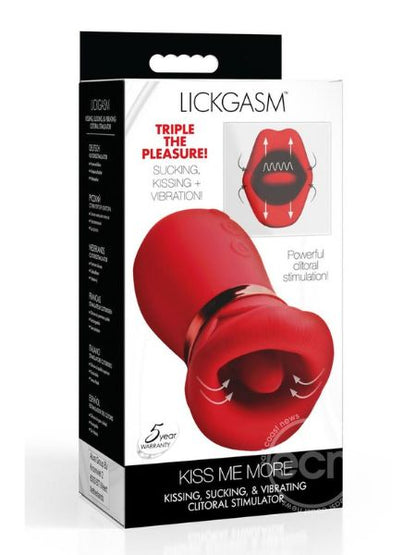 KISSING, SUCKING & VIBRATING RECHARGEABLE SILICONE CLITORAL VIBRATOR - RED