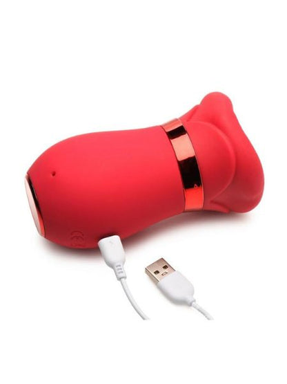 KISSING, SUCKING & VIBRATING RECHARGEABLE SILICONE CLITORAL VIBRATOR - RED