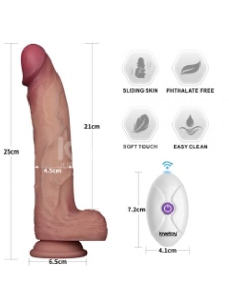 VIBRATING SLIDING SKIN SILICONE DONG WITH REMOTE CONTROL - 10 IN
