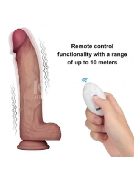 VIBRATING SLIDING SKIN SILICONE DONG WITH REMOTE CONTROL - 10 IN
