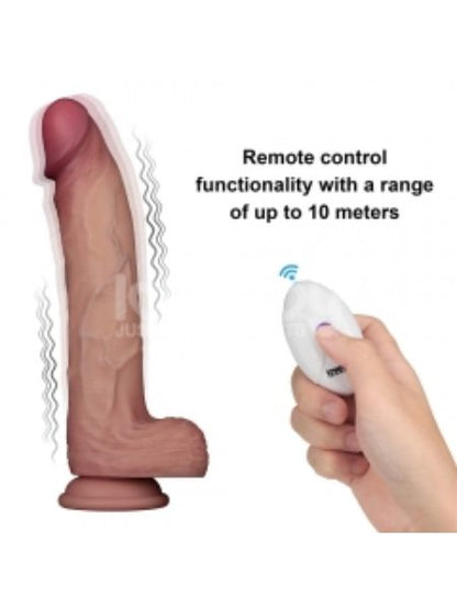 VIBRATING SLIDING SKIN SILICONE DONG WITH REMOTE CONTROL - 10 IN