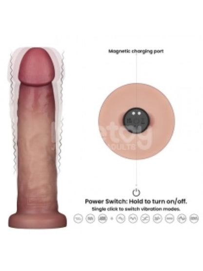 VIBRATING SLIDING SKIN SILICONE DONG WITH REMOTE CONTROL - 9 IN