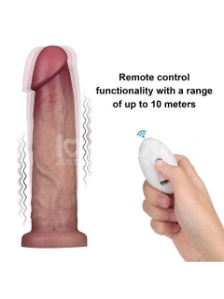 VIBRATING SLIDING SKIN SILICONE DONG WITH REMOTE CONTROL - 9 IN