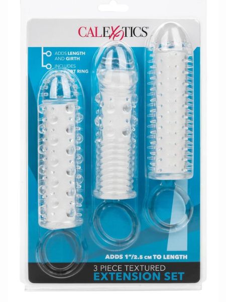 TEXTURED EXTENSION SET PENIS SLEEVES ( 3 PICES ) - CLEAR