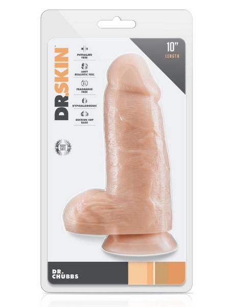 CHUBBS DILDO WITH BALLS AND SUCTION CUP 10 INCH - VANILLA