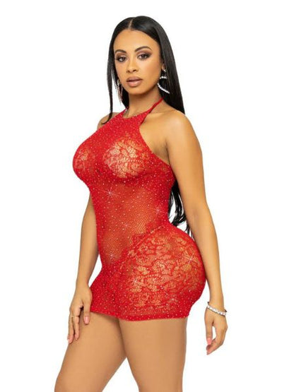 RHINESTONE LACE AND NET MINI DRESS