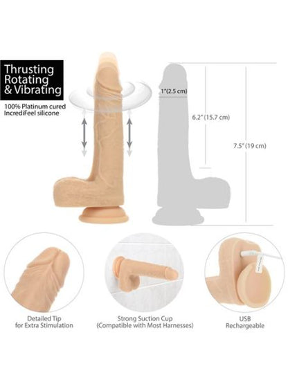 ROTATING & THRUSTING VIBRATING RECHARGEABLE SILICONE DONG - VANILLA