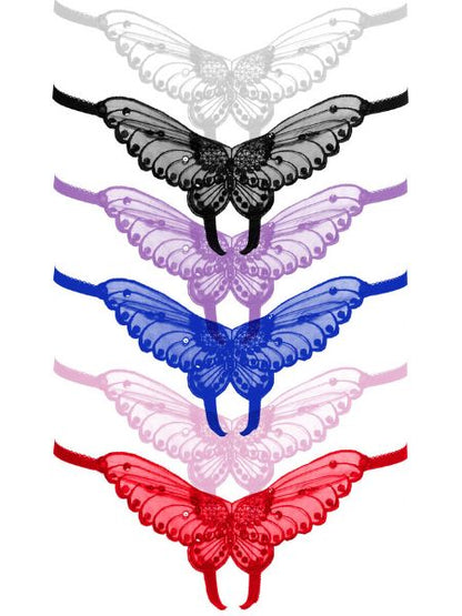 BUTTERFLY APPLIQUE CROTCHLESS PANTY WITH PEARL AND SEQUIN DETAIL